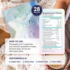 SkinnyFit Super Youth hyaluronic acid glass jar highlighting skin hydration benefits.