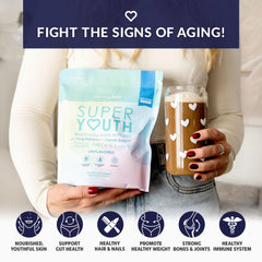 SkinnyFit Super Youth probiotics and prebiotics bottle promoting gut-friendly wellness.