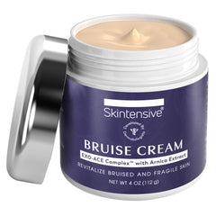 SKINTENSIVE Arnica Bruise Cream in jar showing the product and label for bruise relief and hydration.