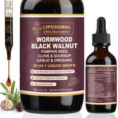 SKLIA 20-in-1 liposomal wormwood bottle showing enhanced nutrient delivery