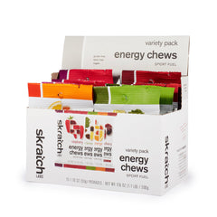 Skratch Labs Energy Chews raspberry flavor ready to fuel workouts.
