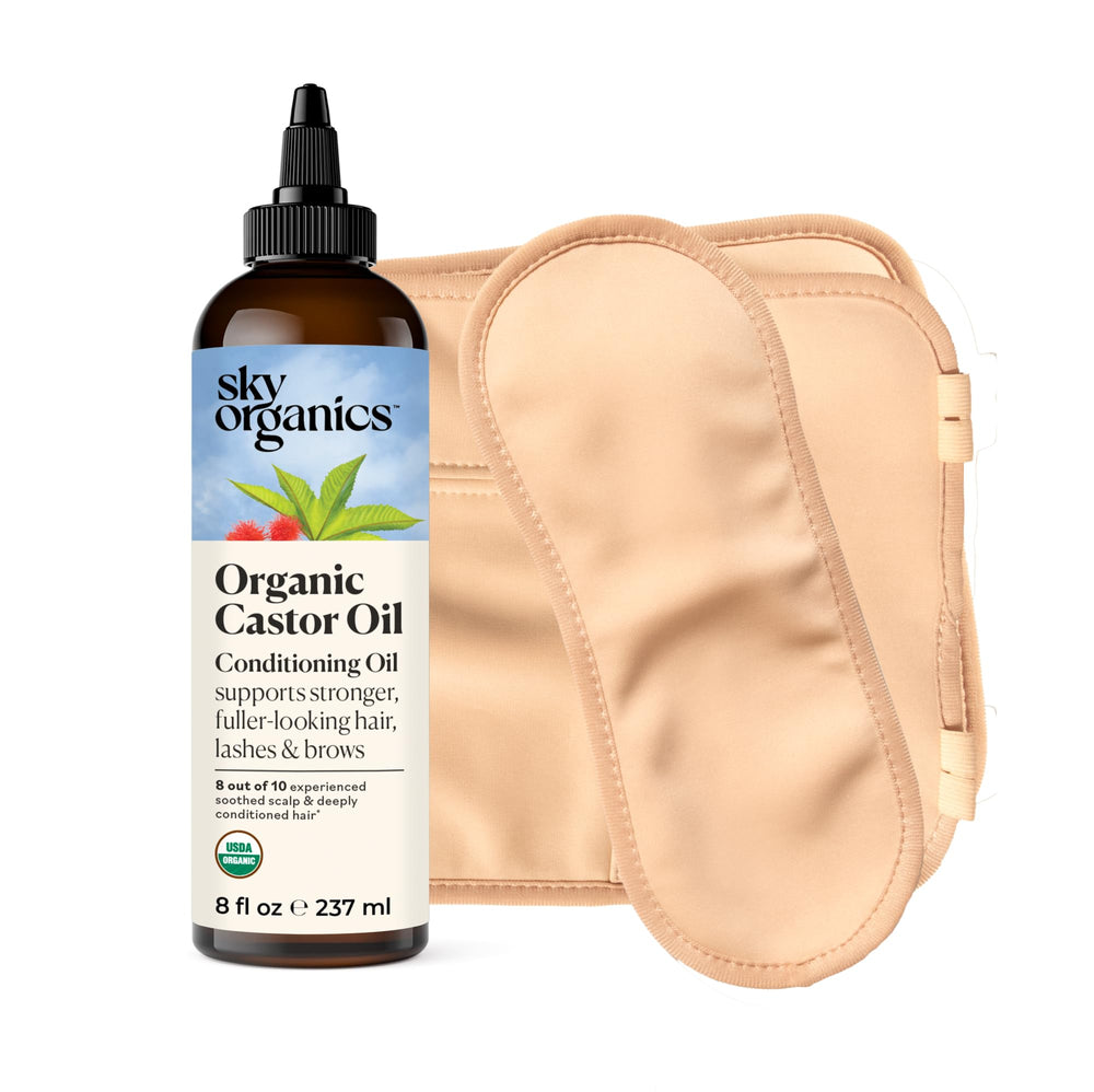 Sky Organics castor oil bottle 8 oz for nourishing hair and brows.