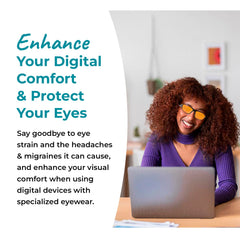 Sleep ZM blue light blockers worn by model for everyday screen time