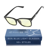 Sleep ZM black Wayfarer blue light glasses with DaytimeMax yellow lens for screen glare relief