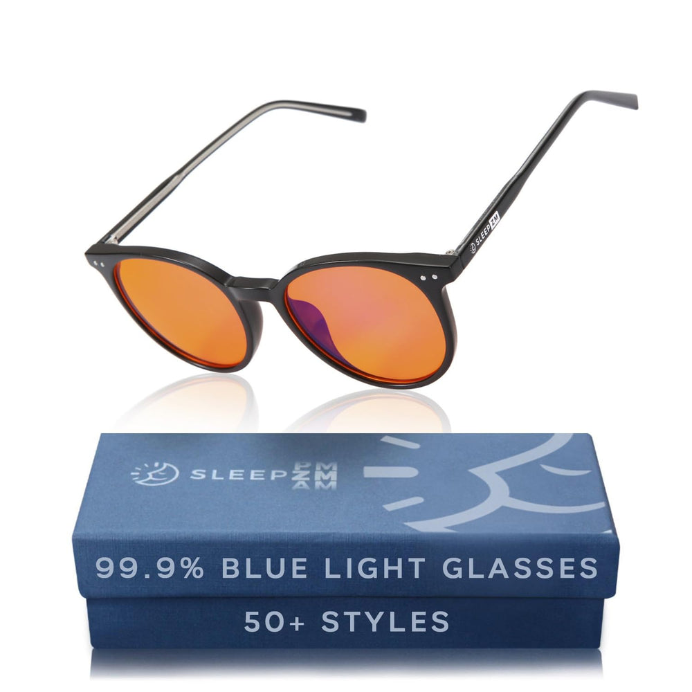 Sleep ZM blue light glasses with amber lens close-up highlighting lens tint