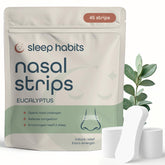 Sleep Habits nasal strips packaging shows an easy, drug-free breathing aid for better nights.