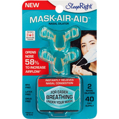 SleepRight Mask Air Aid Nasal Dilator inserted in nostrils improves airflow under a mask.