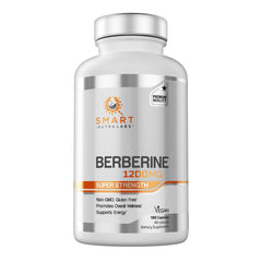 Smart Nutra Labs berberine bottle side view highlights vegan capsule design for daily supplementation