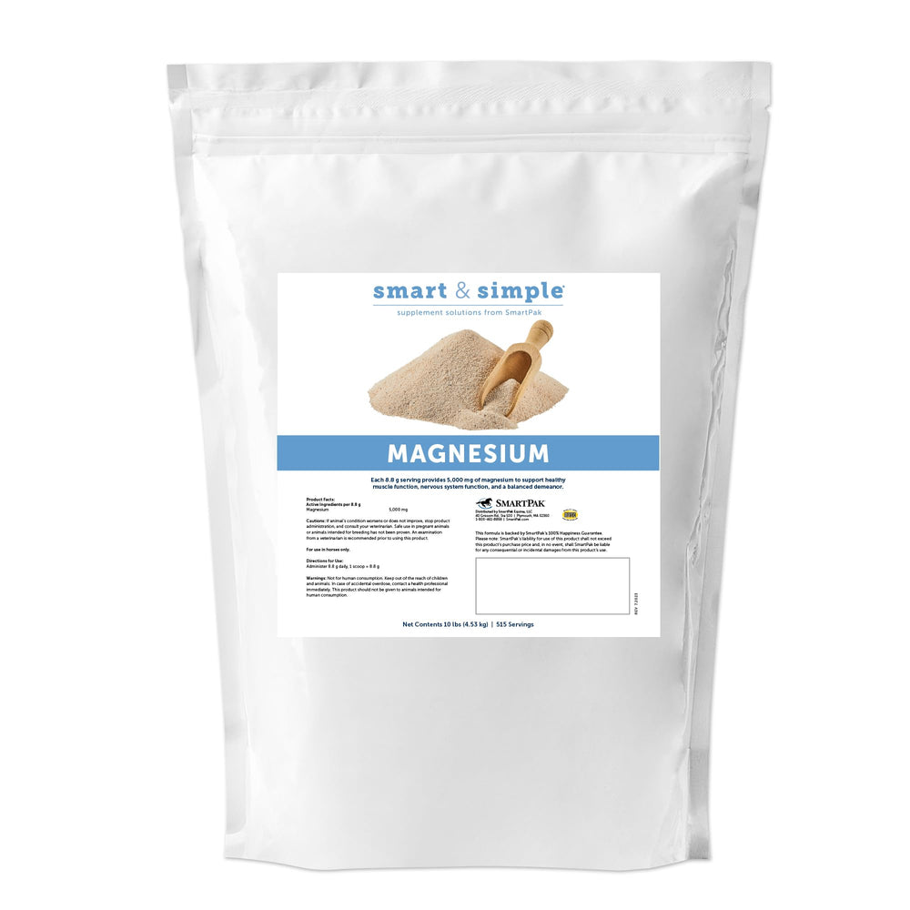 SmartEquine Smart & Simple magnesium bottle label highlights easy dosing