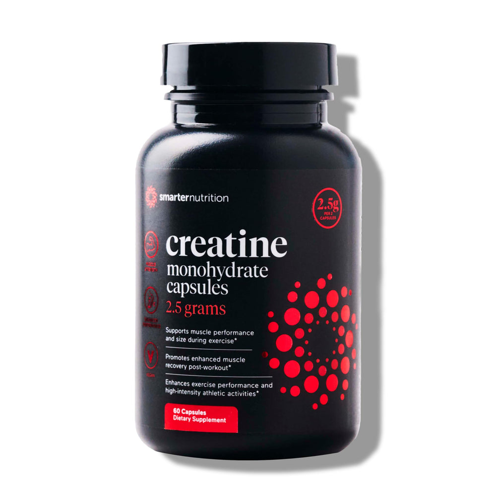 SMARTERNUTRITION Creatine pills bottle with 60 capsules for daily workout support and endurance.