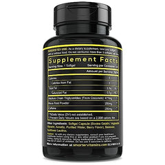 Smarter Energy Pills bottle side highlights easy-to-take softgels for busy mornings.