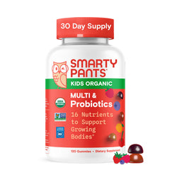 SmartyPants Organic Kids Multivitamin gummies bottle front showing colorful chewables for daily nutrition