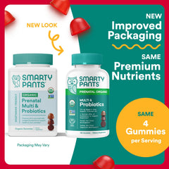 SmartyPants prenatal gummies on table for daily nutrition.
