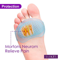 Close-up of SMATIS soft gel metatarsal pads highlighting breathable silicone