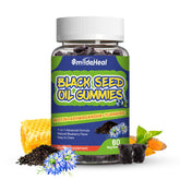 SmildeHeal Black Seed Oil Gummies bottle on kitchen counter for daily health support.