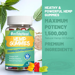 SmildeHeal hemp gummies 60-count-label highlights vegan gluten-free formula