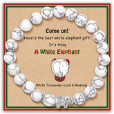 SmileBelle white elephant bracelet with white turquoise beads offers luck and style.