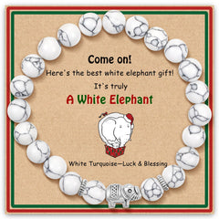 SmileBelle white elephant bracelet with white turquoise beads offers luck and style.