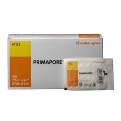 Smith & Nephew PRIMAPORE peripheral IV dressing pack showing breathable, flexible coverage.