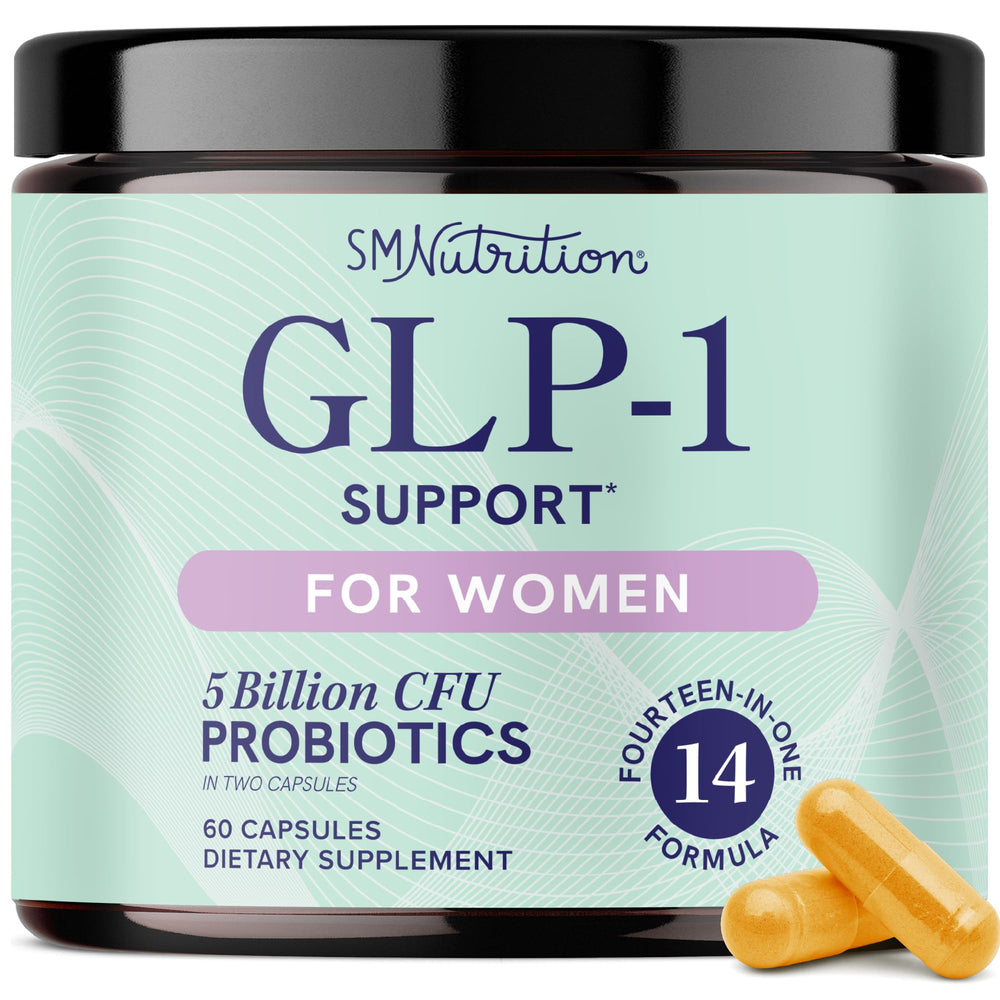 SMNutrition GLP-1 Women bottle shows convenient daily capsules for metabolic balance.