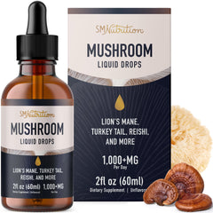 SMNutrition Mushrooms Liquid Drops bottle for cognitive support and daily focus.