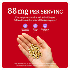 SMNutrition saffron label view, gluten-free and non-GMO certification visible.