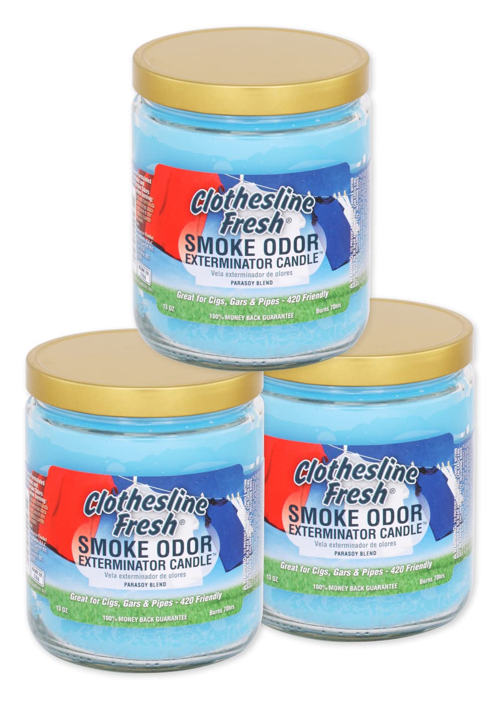 Smoke Odor Exterminator 13oz jars in Clothesline Fresh trio refresh spaces and odors.