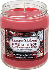 Smoke Odor Exterminator Dragon's Blood jar candle closeup boosts odor neutralization in rooms.