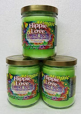 Smoke Odor Exterminator Hippie Love candle jar for cozy living room ambiance