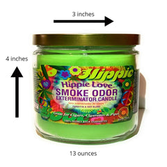 Smoke Odor Exterminator Hippie Love label image highlighting product branding and use of enzymes.