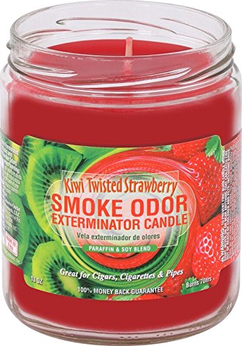 Smoke Odor Exterminator Kiwi Twisted Strawberry jar candle refreshing space with fruity notes.