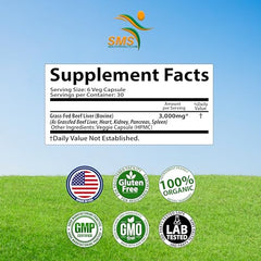 SMS Health Products ingredients card highlights nutrient-rich organ blend.