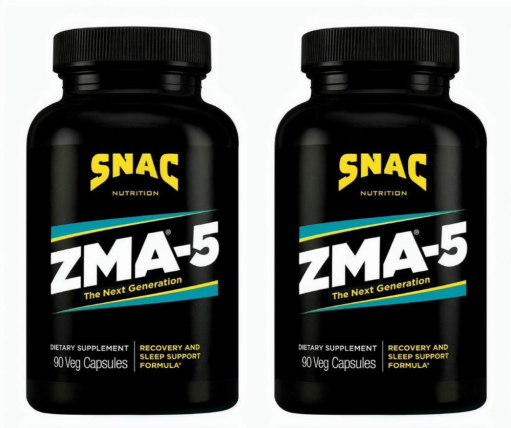 SNAC ZMA-5 capsule close-up showing zinc, magnesium, 5-HTP blend for recovery support