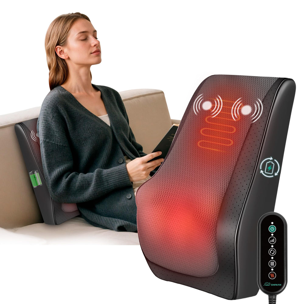 Snailax Shiatsu Back Massager cordless in action for on-the-go relaxation.