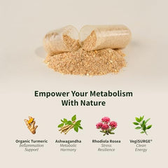 Snap Supplements Energy and Metabolism Herbal Complex pouring capsules into hand for on the go energy.