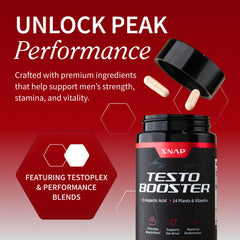Close-up of Snap Supplements Testosterone Booster capsules highlighting plant-based ingredients