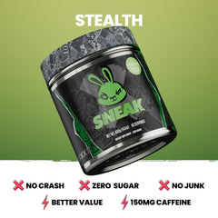 SNEAK Stealth powder scoop showing customizable servings for focused energy