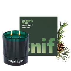 Snif Old Saint Wick candle woodsy aroma enhances cozy evenings and seasonal ambiance.