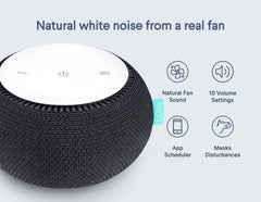 SNOOZ non-looping white noise from a real fan reduces audible disturbances.