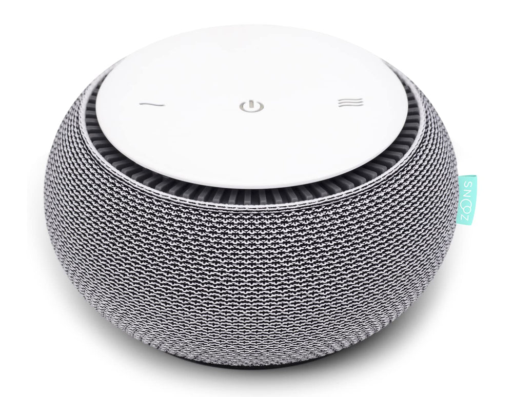 SNOOZ Smart White Noise device emitting a fan-base sound for a calmer night.