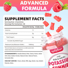 SoftBear gominas citrato potasio 1000 mg, paquete práctico, sabor frambuesa para estilo de vida activo.