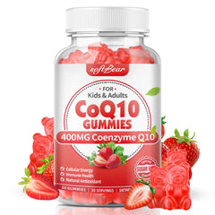 Softbear CoQ10 Gomitas botella 400mg, apoyo a la energía celular y antioxidantes.