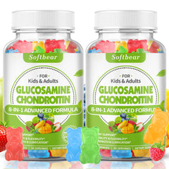 softbear glucosamine chondroitin gummies bottle showing mixed fruit flavor and vegan formula