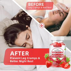 Close-up of Softbear Potassium Gummies showing chewy texture and strawberry aroma.