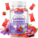 Softbear saffron gummies bottle, convenient daily support for focus and calm.