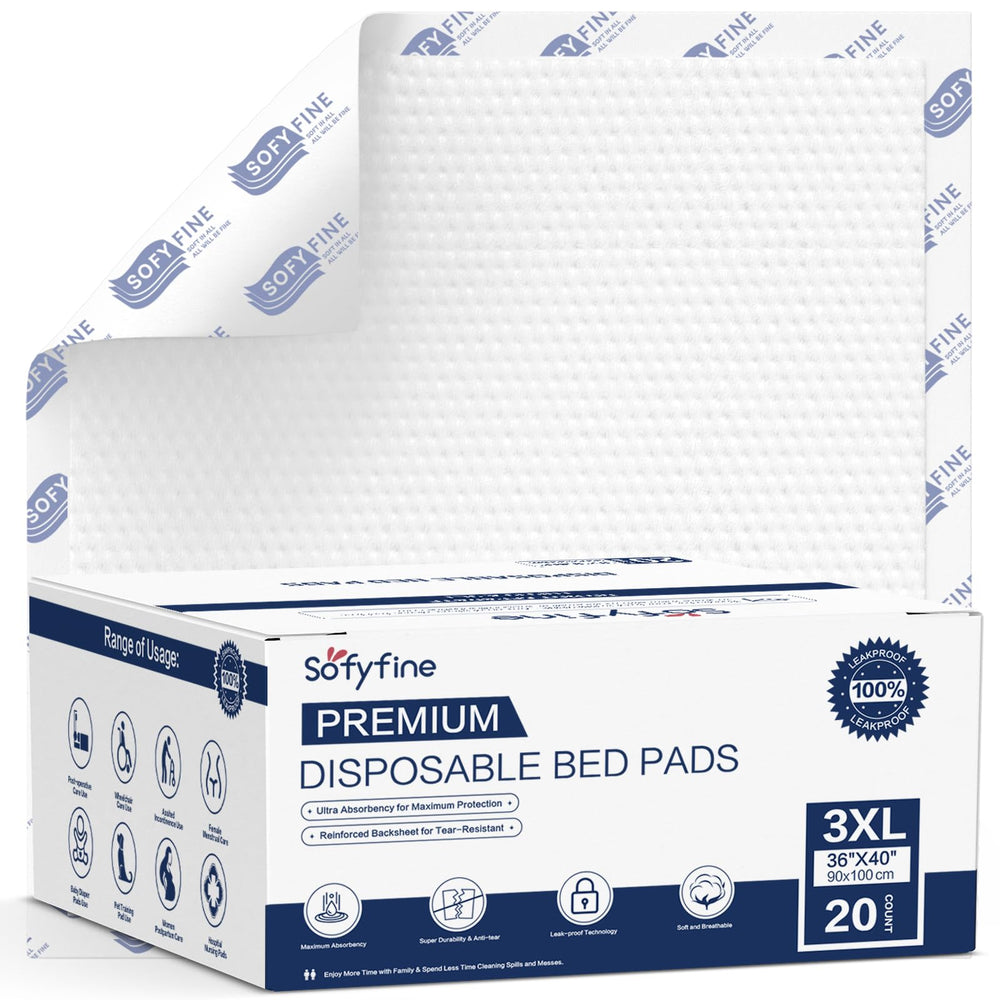 SOFYFINE bed pad covers bed surface overnight with large 40x36 inch footprint.