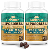 Sohahila Spermidine bottle close-up shows premium liposomal formula for daily vitality.