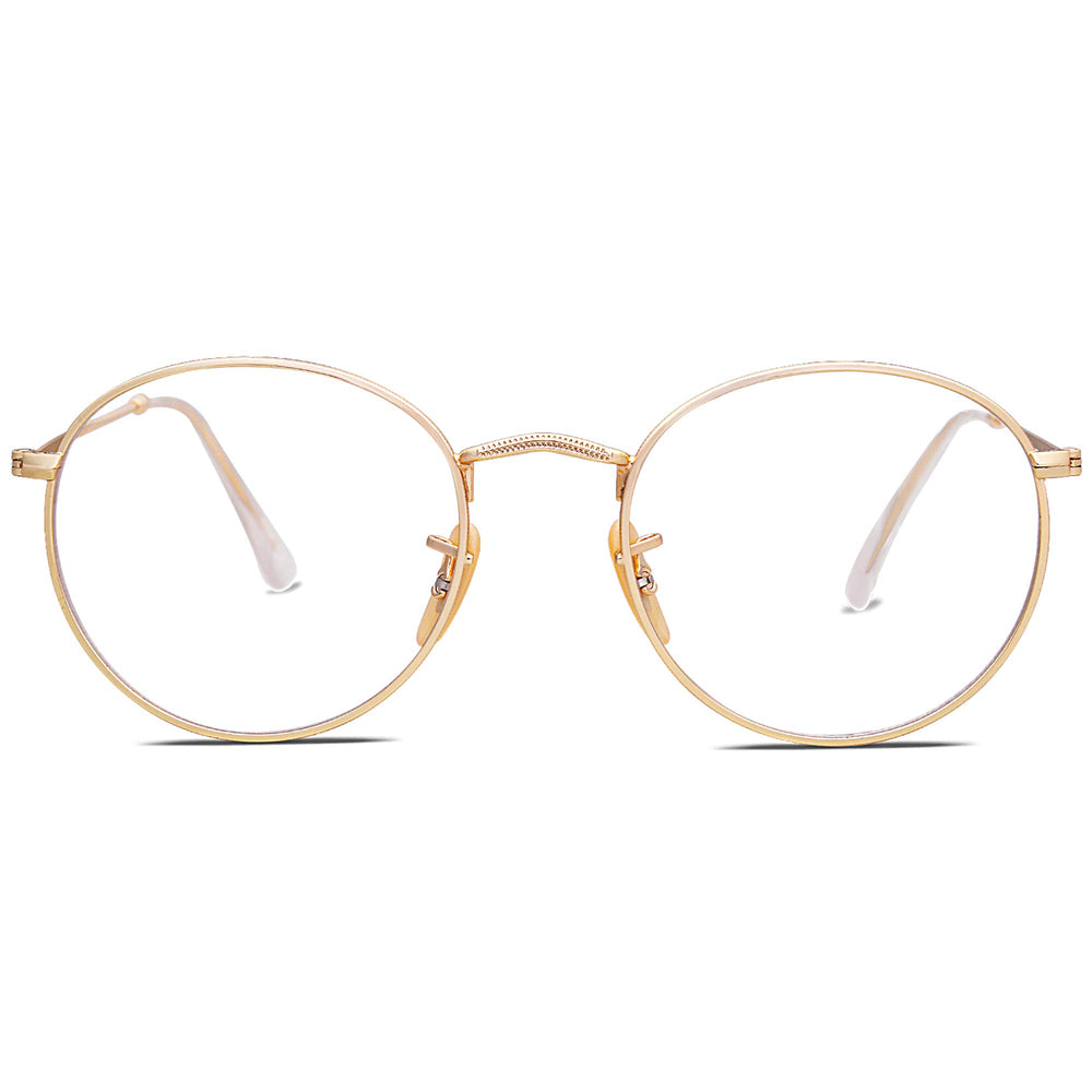SOJOS SJ5024 round glasses with gold frame, front view for screen comfort.