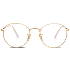 SOJOS SJ5024 round glasses with gold frame, front view for screen comfort.