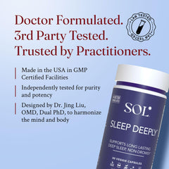 Sol Nutrition Sleep Deeply capsules close-up showcase herbal blend supporting restful nights